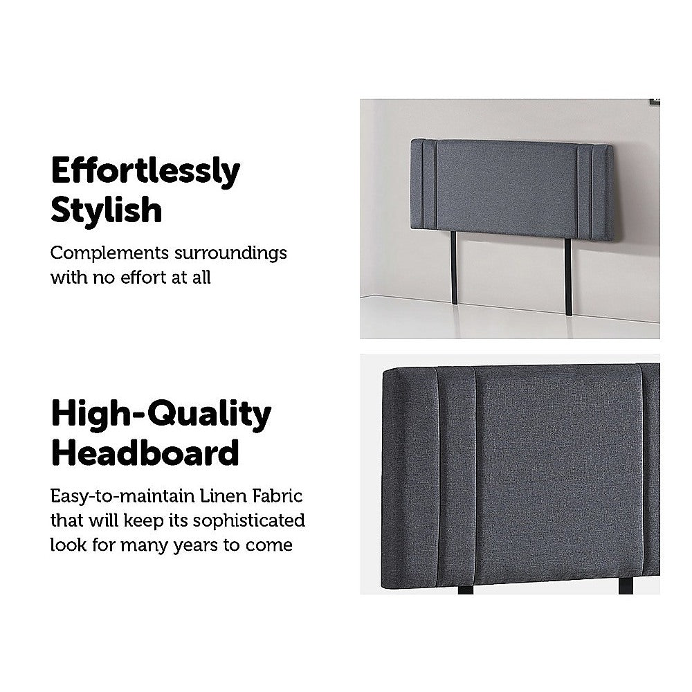 Linen Fabric Double Bed Deluxe Headboard Bedhead - Grey V63-821593