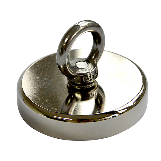 Round Neodymium Fishing Magnet with Countersunk Hole and Eyebolt, 500 LBS pull V63-821733