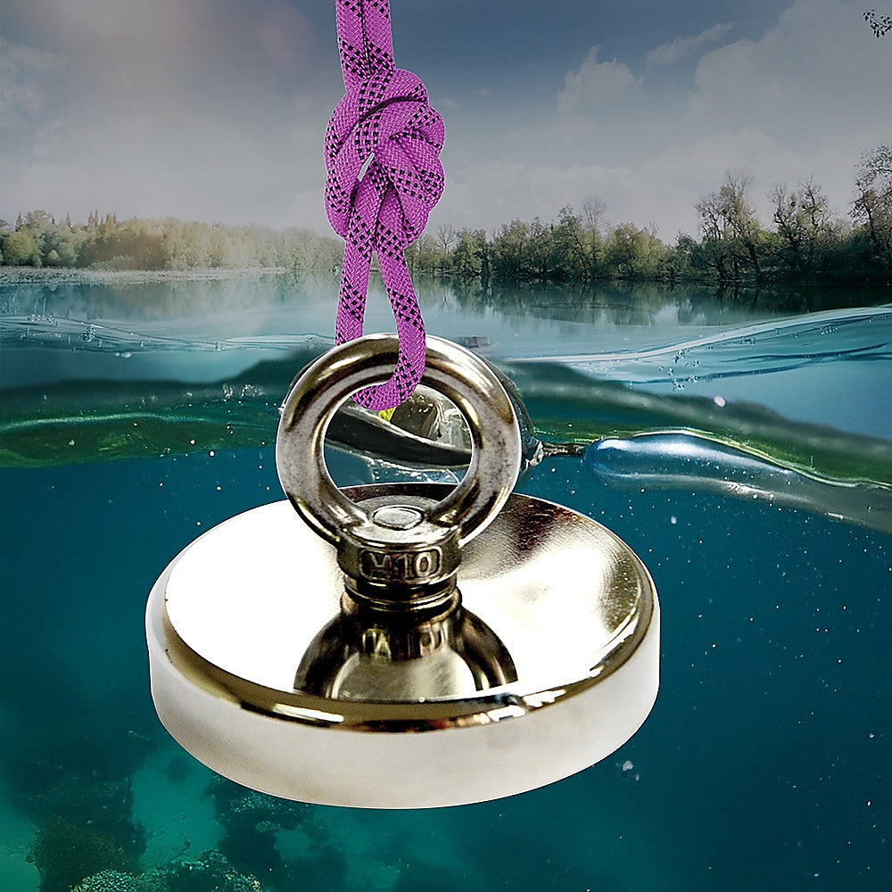 Round Neodymium Fishing Magnet with Countersunk Hole and Eyebolt, 500 LBS pull V63-821733