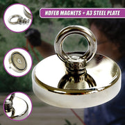 Round Neodymium Fishing Magnet with Countersunk Hole and Eyebolt, 500 LBS pull V63-821733