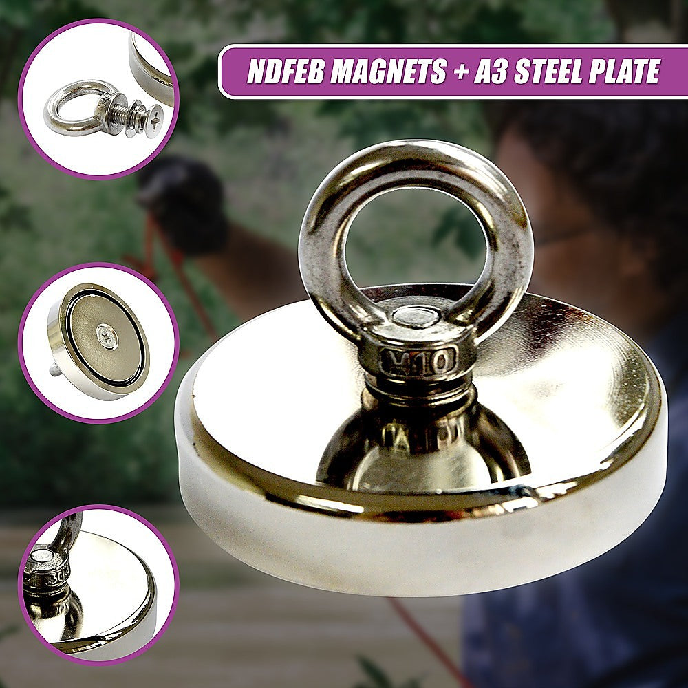 Round Neodymium Fishing Magnet with Countersunk Hole and Eyebolt, 500 LBS pull V63-821733