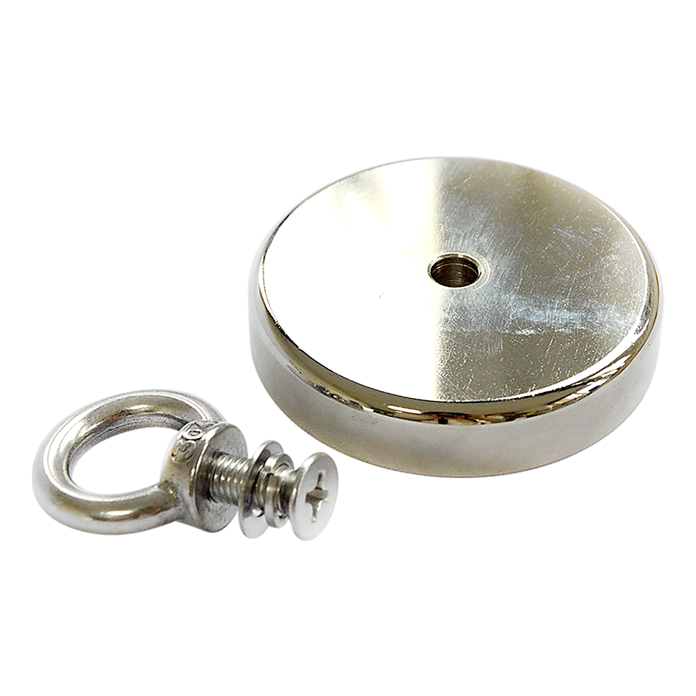Round Neodymium Fishing Magnet with Countersunk Hole and Eyebolt, 500 LBS pull V63-821733