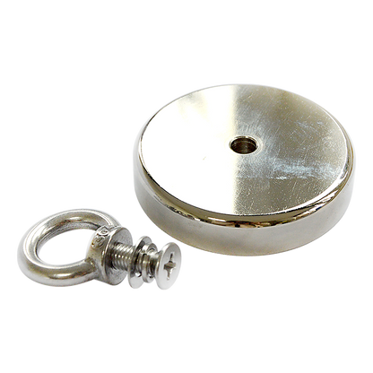 Round Neodymium Fishing Magnet with Countersunk Hole and Eyebolt, 500 LBS pull V63-821733