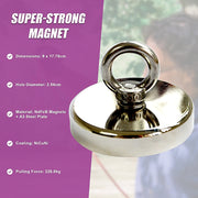 Round Neodymium Fishing Magnet with Countersunk Hole and Eyebolt, 500 LBS pull V63-821733