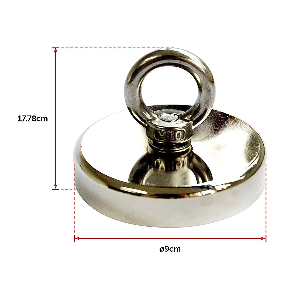 Round Neodymium Fishing Magnet with Countersunk Hole and Eyebolt, 500 LBS pull V63-821733