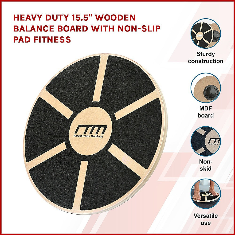 Heavy Duty 15.5" Wooden Balance Board with Non-Slip Pad for Fitness Training V63-821761