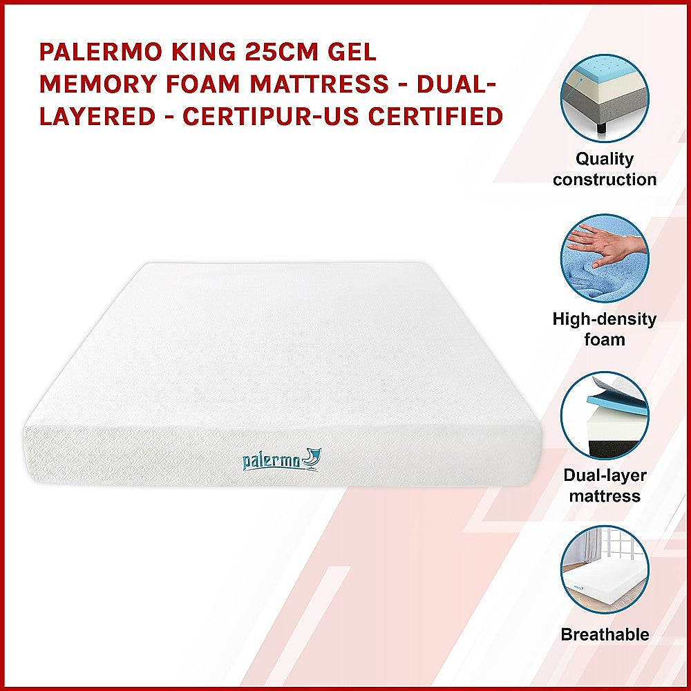 King 25cm Gel Memory Foam Mattress - Dual-Layered Comfort with CertiPUR-US Certified Foam V63-821841
