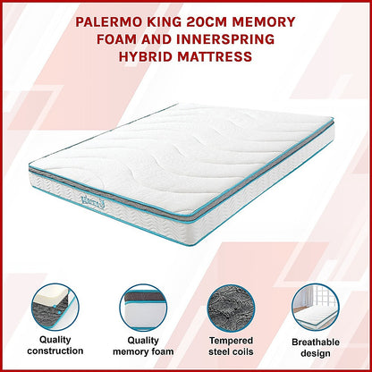 King 20cm Hybrid Mattress - Memory Foam and Innerspring Support V63-821851