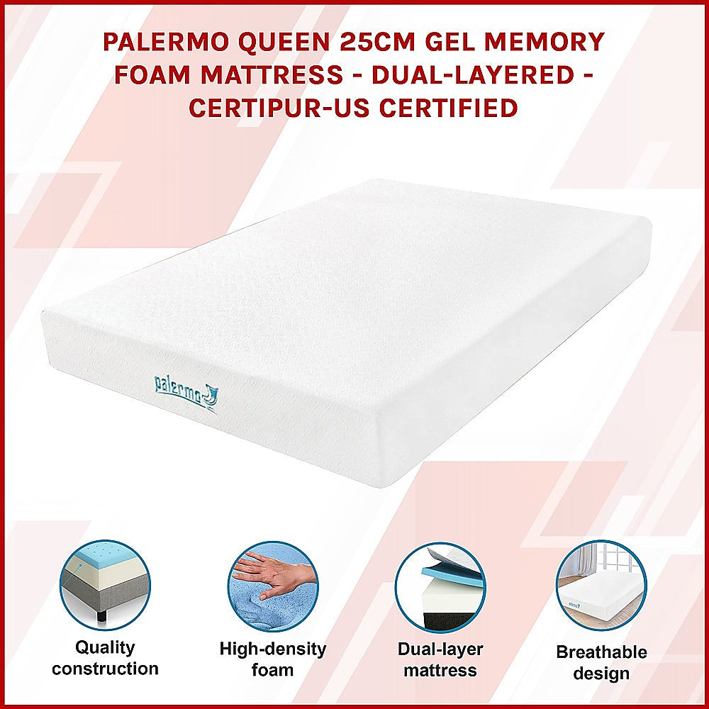 Queen 25cm Gel Memory Foam Mattress - Dual-Layered Comfort with CertiPUR-US Certified Foam V63-821861
