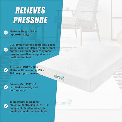 Queen 25cm Gel Memory Foam Mattress - Dual-Layered Comfort with CertiPUR-US Certified Foam V63-821861