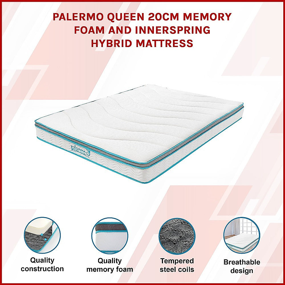 Queen 20cm Hybrid Mattress - Memory Foam and Innerspring Support V63-821871