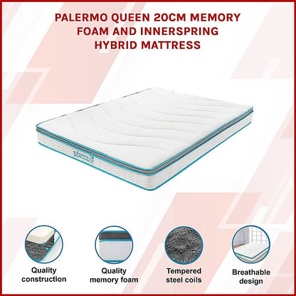 Queen 20cm Hybrid Mattress - Memory Foam and Innerspring Support V63-821871