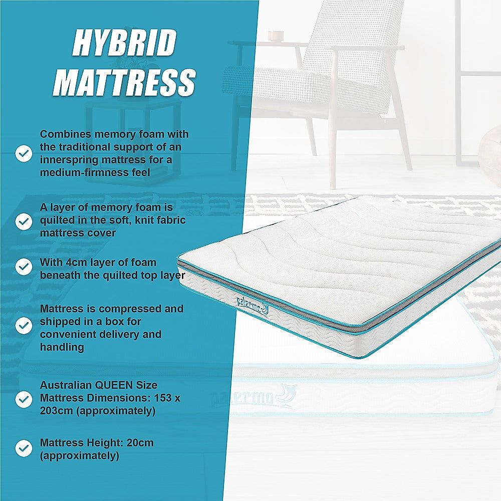 Queen 20cm Hybrid Mattress - Memory Foam and Innerspring Support V63-821871