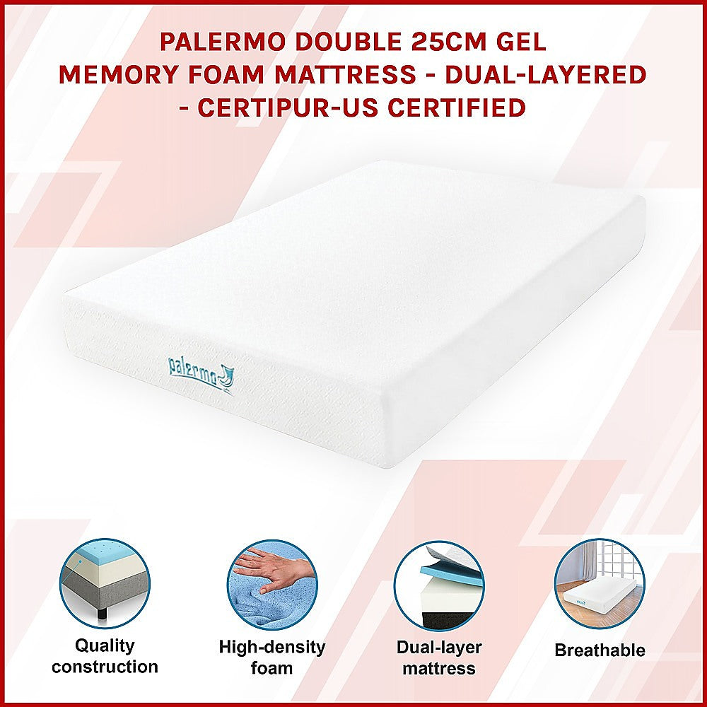 Double 25cm Gel Memory Foam Mattress - Dual-Layered Comfort with CertiPUR-US Certified Foam V63-821881