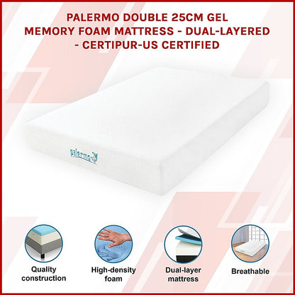Double 25cm Gel Memory Foam Mattress - Dual-Layered Comfort with CertiPUR-US Certified Foam V63-821881