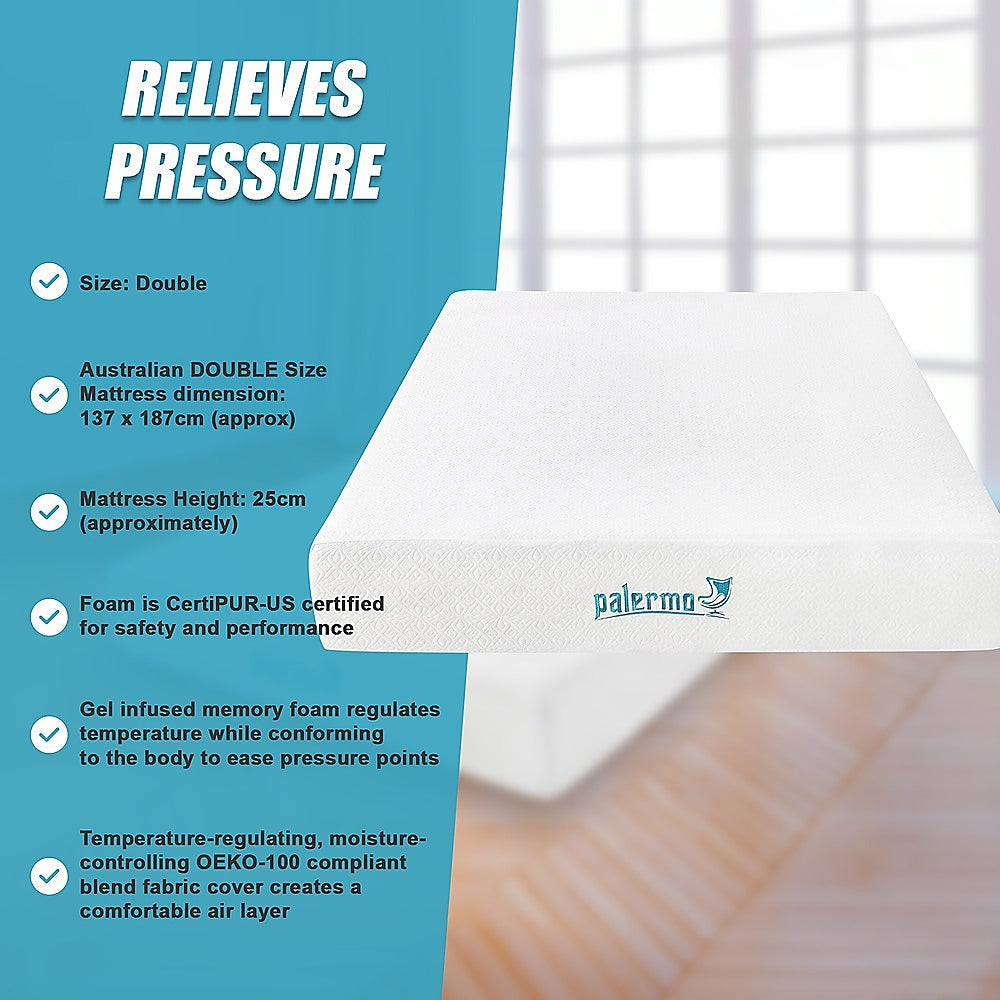 Double 25cm Gel Memory Foam Mattress - Dual-Layered Comfort with CertiPUR-US Certified Foam V63-821881