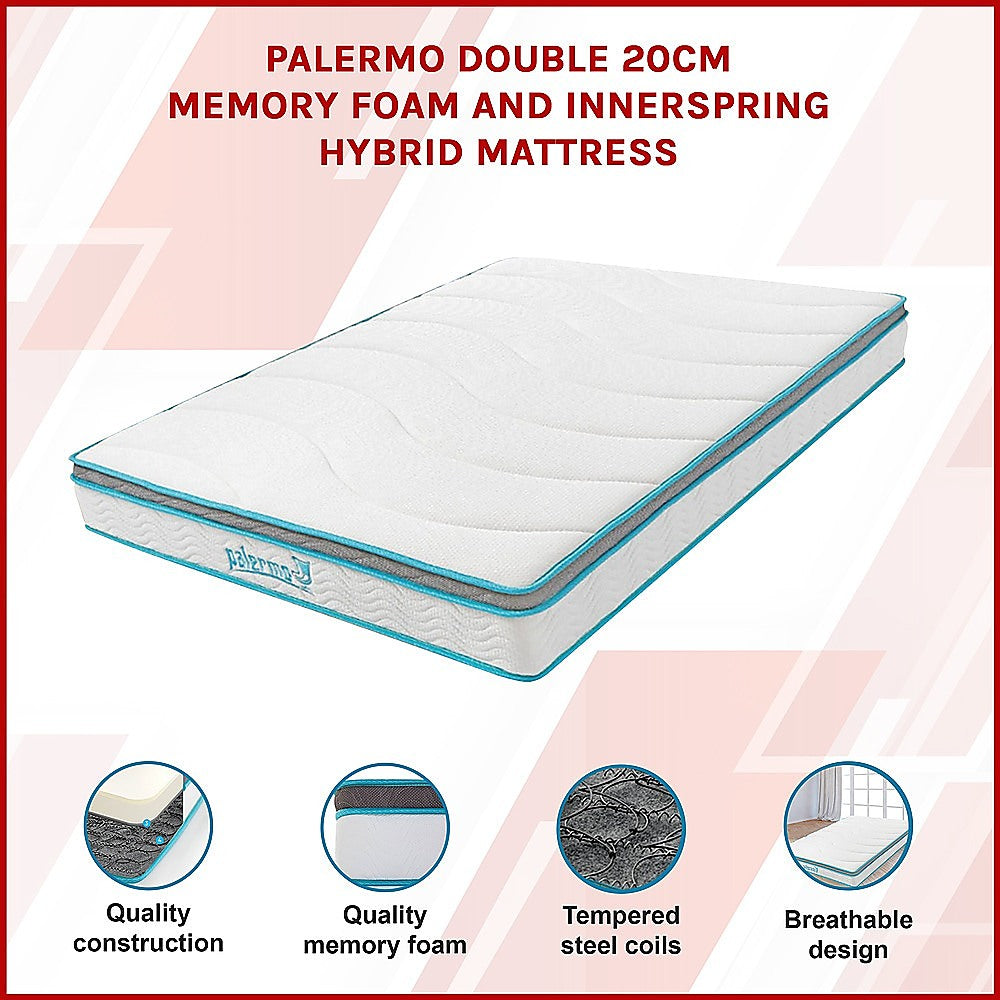 Double 20cm Hybrid Mattress - Memory Foam and Innerspring Support V63-821891