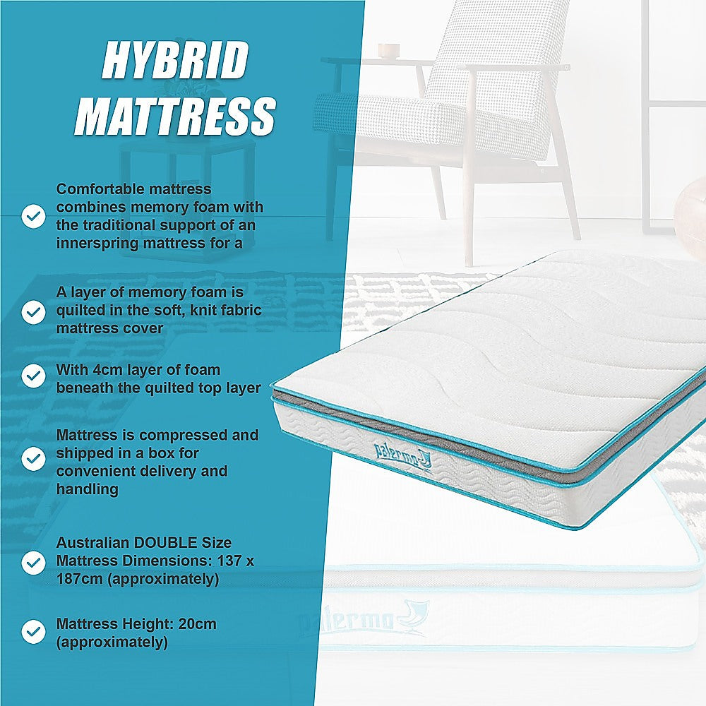 Double 20cm Hybrid Mattress - Memory Foam and Innerspring Support V63-821891