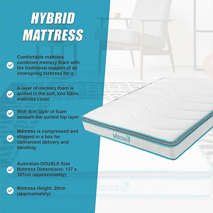 Double 20cm Hybrid Mattress - Memory Foam and Innerspring Support V63-821891