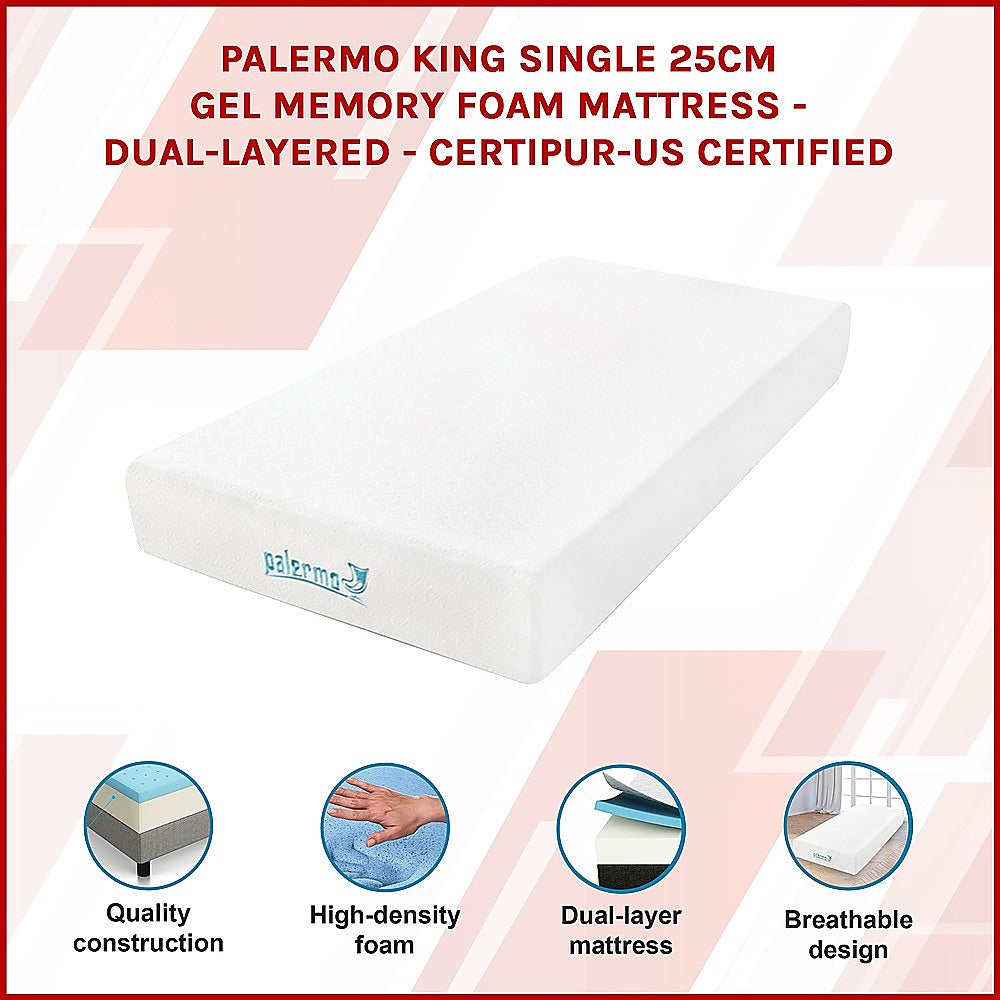 King Single 25cm Gel Memory Foam Mattress - Dual-Layered Comfort with CertiPUR-US Certified Foam V63-821901