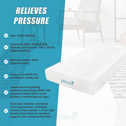 King Single 25cm Gel Memory Foam Mattress - Dual-Layered Comfort with CertiPUR-US Certified Foam V63-821901
