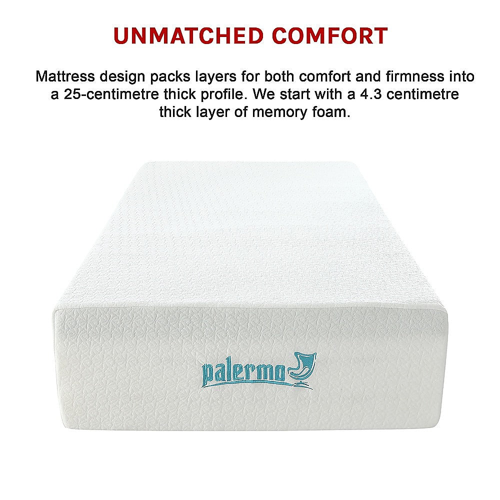 King Single 25cm Gel Memory Foam Mattress - Dual-Layered Comfort with CertiPUR-US Certified Foam V63-821901