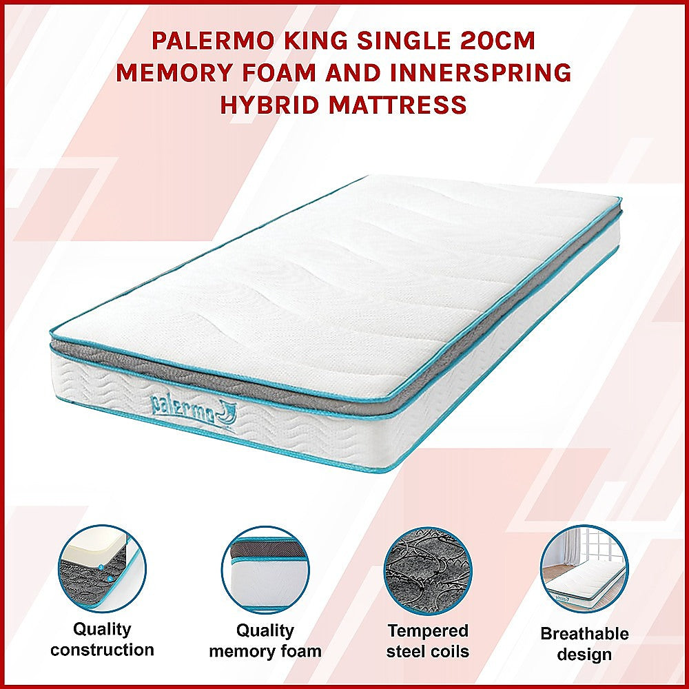 King Single 20cm Hybrid Mattress - Memory Foam and Innerspring Support V63-821911