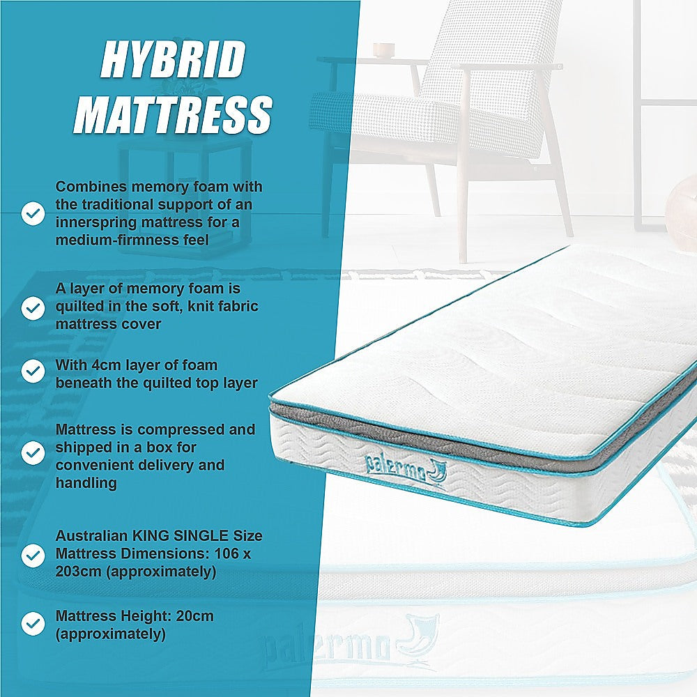 King Single 20cm Hybrid Mattress - Memory Foam and Innerspring Support V63-821911