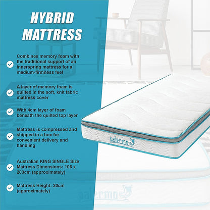 King Single 20cm Hybrid Mattress - Memory Foam and Innerspring Support V63-821911