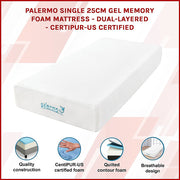 Single 25cm Gel Memory Foam Mattress - Dual-Layered Comfort with CertiPUR-US Certified Foam V63-821921
