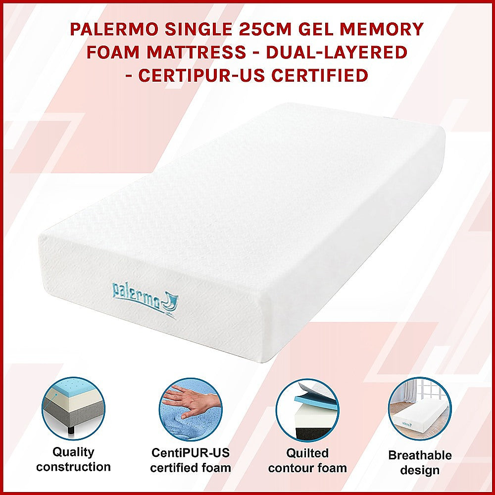 Single 25cm Gel Memory Foam Mattress - Dual-Layered Comfort with CertiPUR-US Certified Foam V63-821921