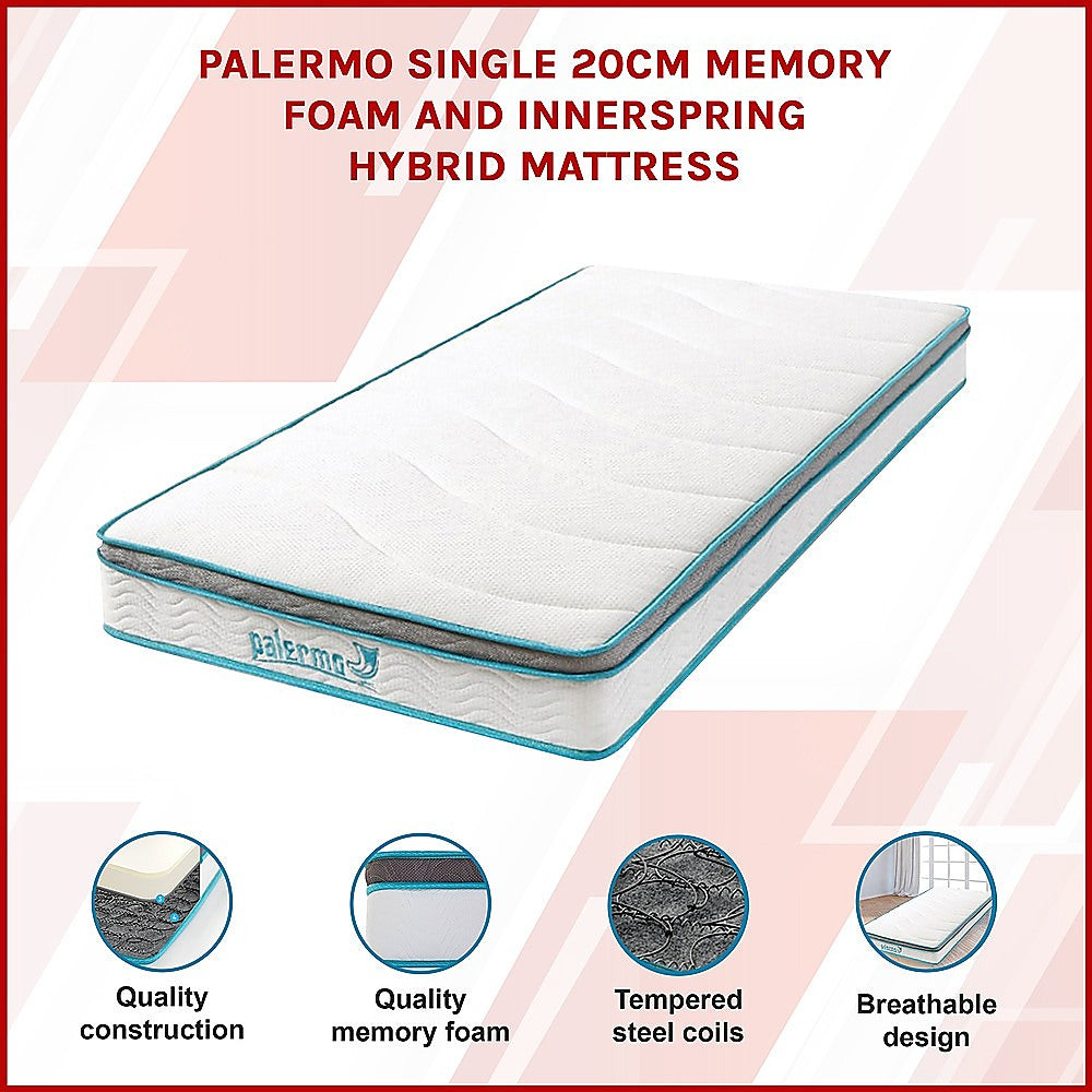 Single 20cm Hybrid Mattress - Memory Foam and Innerspring Support V63-821931