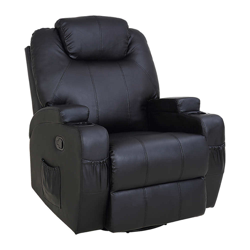 Black Massage Sofa Chair Recliner 360 Degree Swivel PU Leather Lounge 8 Point Heated V63-821971