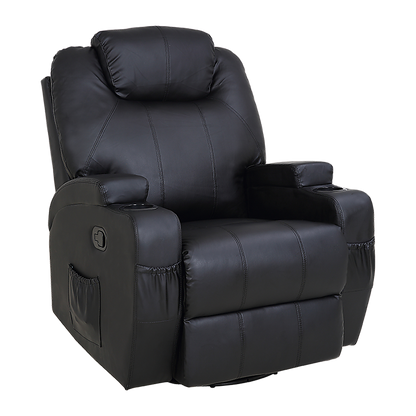 Black Massage Sofa Chair Recliner 360 Degree Swivel PU Leather Lounge 8 Point Heated V63-821971