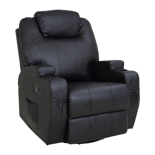 Black Massage Sofa Chair Recliner 360 Degree Swivel PU Leather Lounge 8 Point Heated V63-821971