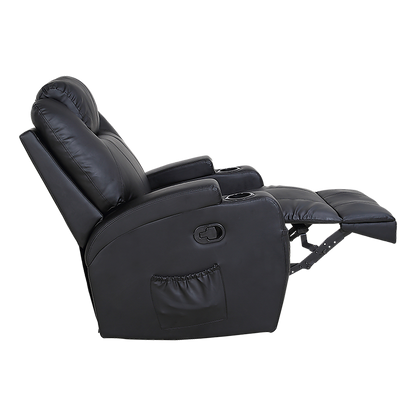 Black Massage Sofa Chair Recliner 360 Degree Swivel PU Leather Lounge 8 Point Heated V63-821971