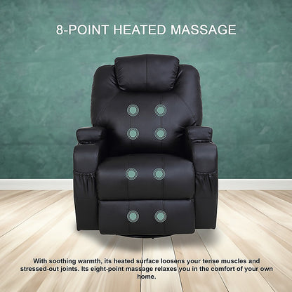Black Massage Sofa Chair Recliner 360 Degree Swivel PU Leather Lounge 8 Point Heated V63-821971
