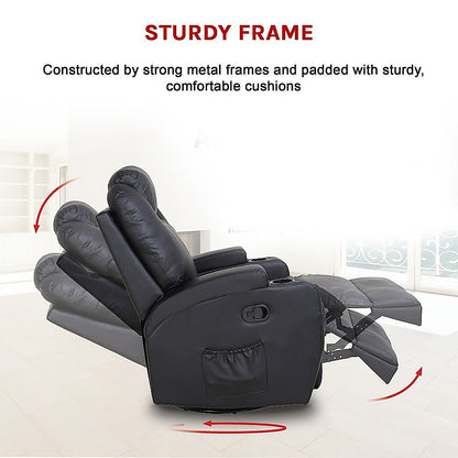 Black Massage Sofa Chair Recliner 360 Degree Swivel PU Leather Lounge 8 Point Heated V63-821971