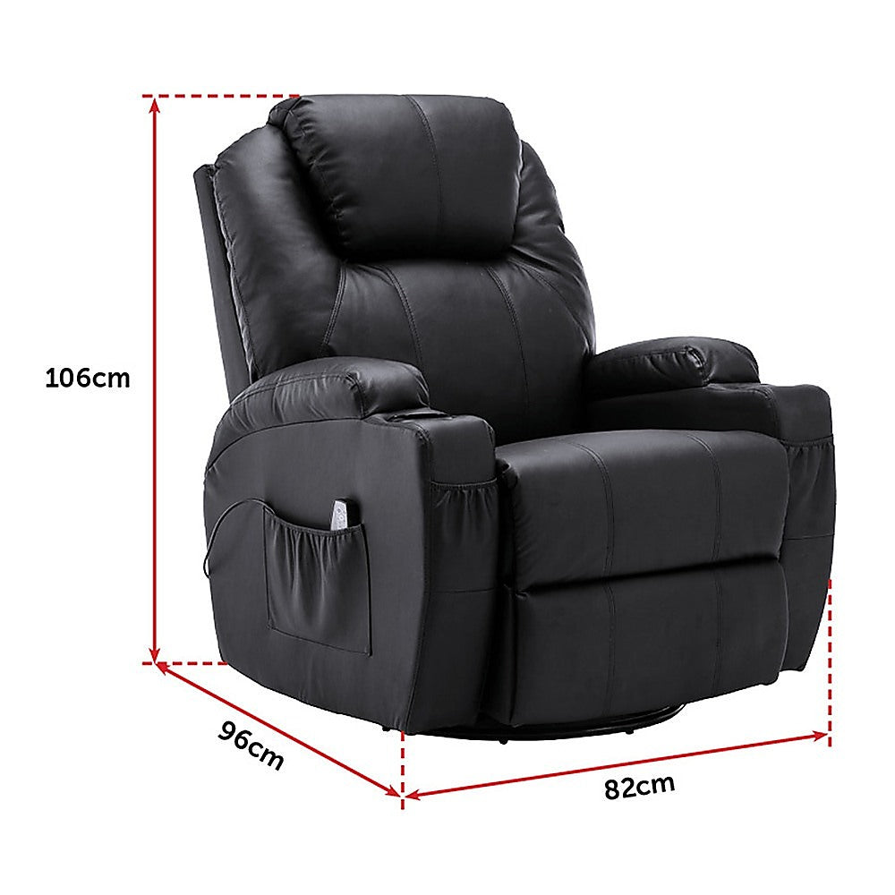 Black Massage Sofa Chair Recliner 360 Degree Swivel PU Leather Lounge 8 Point Heated V63-821971