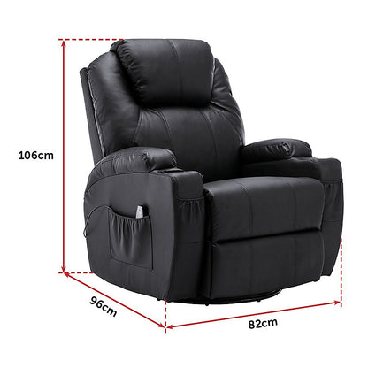 Black Massage Sofa Chair Recliner 360 Degree Swivel PU Leather Lounge 8 Point Heated V63-821971