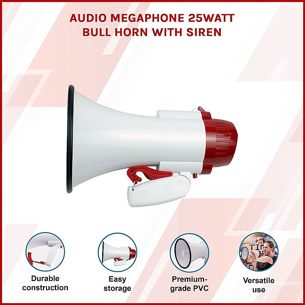 Audio Megaphone 25Watt Bull Horn with Siren V63-821981
