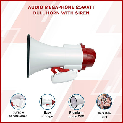 Audio Megaphone 25Watt Bull Horn with Siren V63-821981
