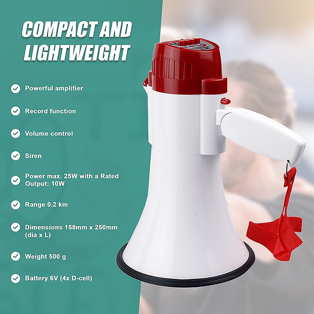 Audio Megaphone 25Watt Bull Horn with Siren V63-821981