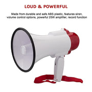 Audio Megaphone 25Watt Bull Horn with Siren V63-821981