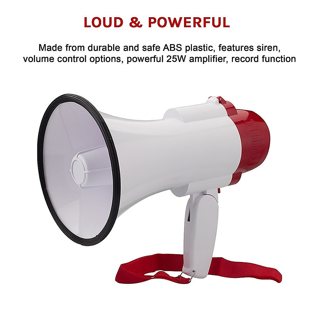 Audio Megaphone 25Watt Bull Horn with Siren V63-821981