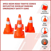4pcs 45cm Road Traffic Cones Reflective Overlap Parking Emergency Safety Cone V63-821991