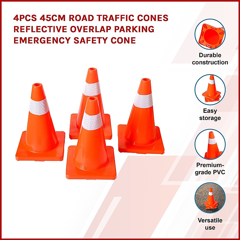 4pcs 45cm Road Traffic Cones Reflective Overlap Parking Emergency Safety Cone V63-821991
