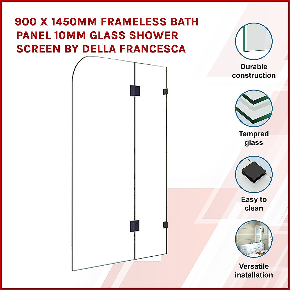 900 x 1450mm Frameless Bath Panel 10mm Glass Shower Screen By Della Francesca V63-822331