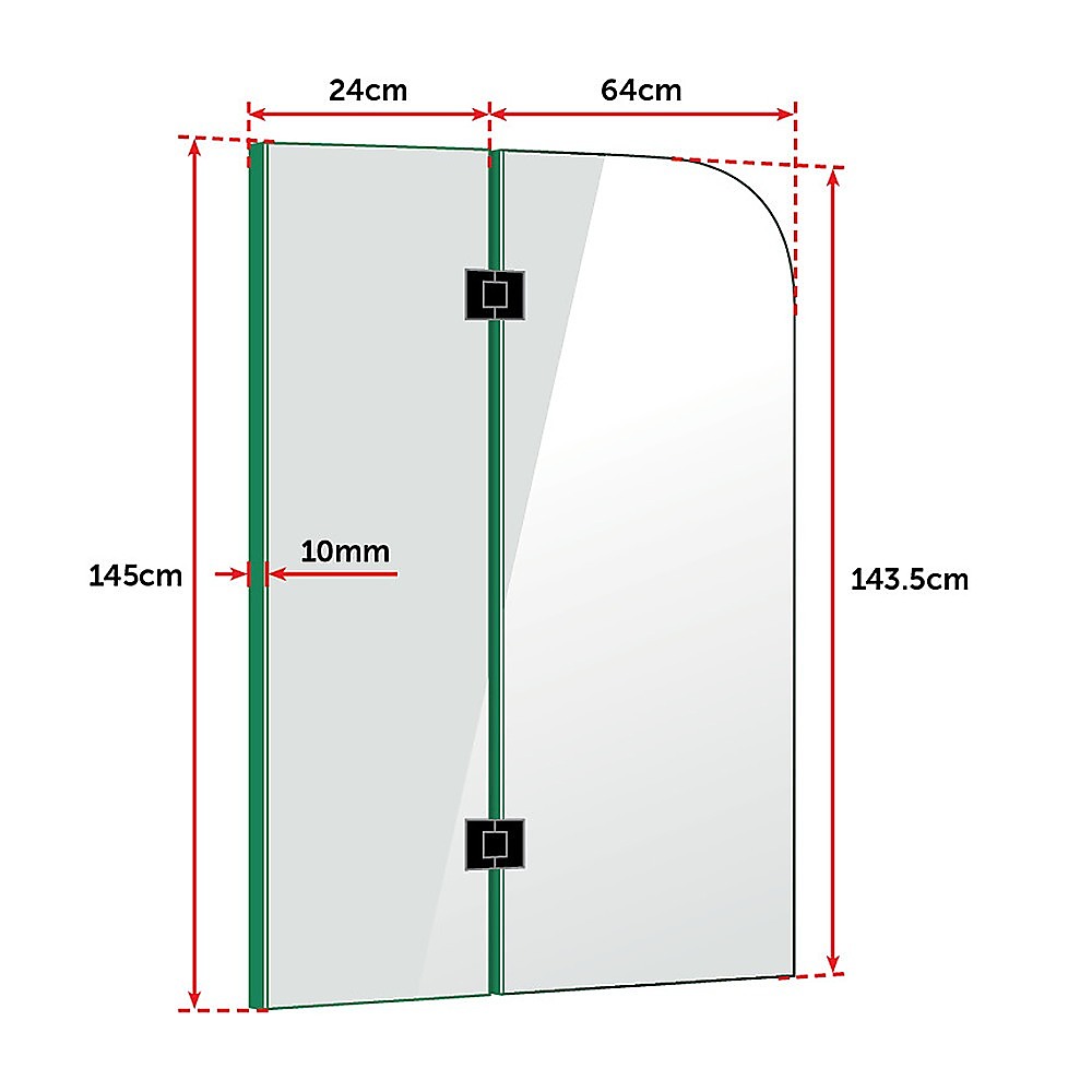 900 x 1450mm Frameless Bath Panel 10mm Glass Shower Screen By Della Francesca V63-822331