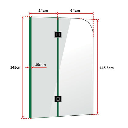900 x 1450mm Frameless Bath Panel 10mm Glass Shower Screen By Della Francesca V63-822331